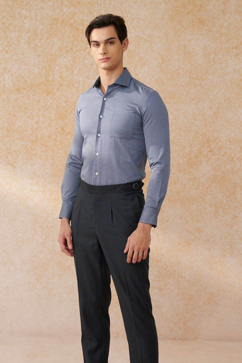 SST&C #Comfortable Cotton  Dark Blue Textured Slim Fit Shirt | 0312402001  (Outlet)_2