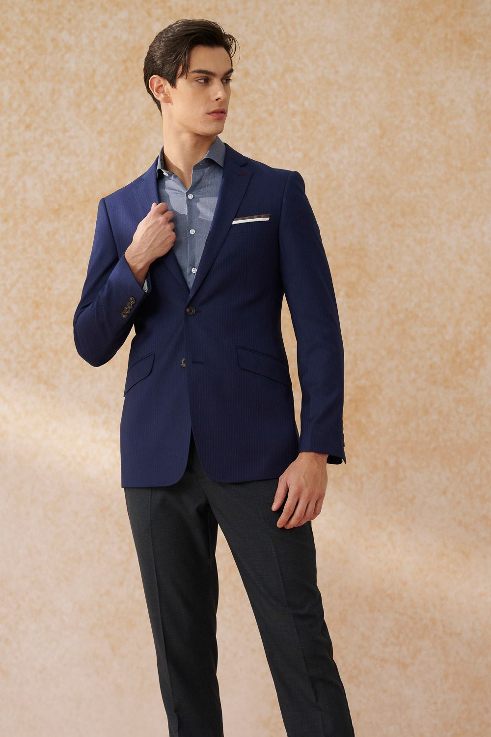 SST&C #Comfortable Cotton  Dark Blue Textured Slim Fit Shirt | 0312402001  (Outlet)_3
