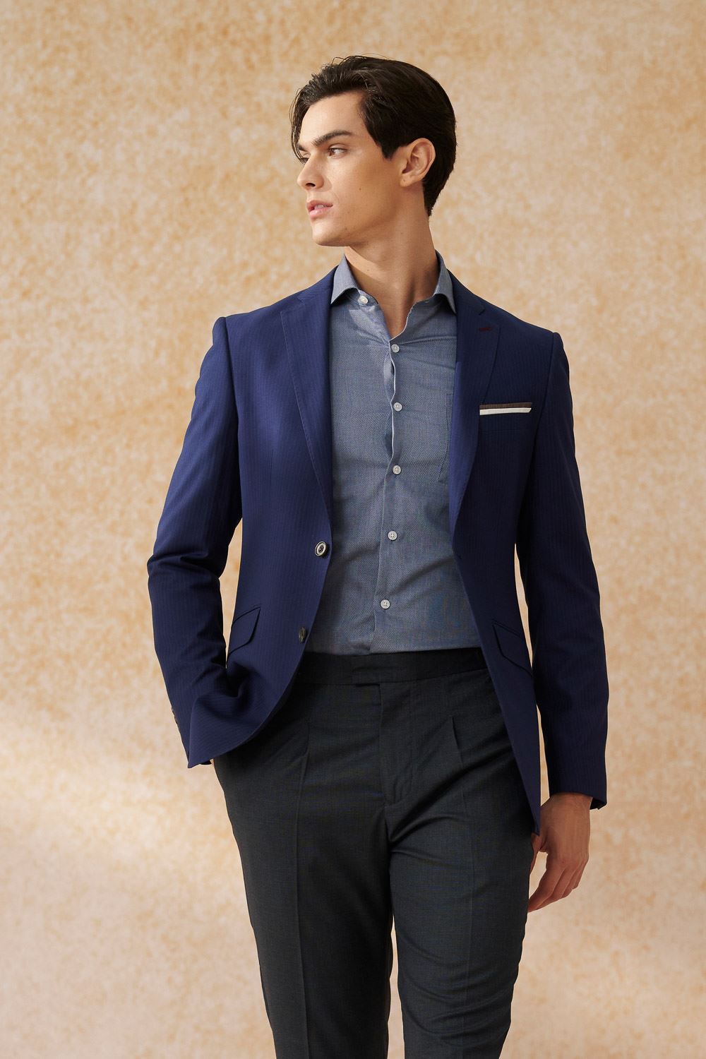 SST&C #Comfortable Cotton  Dark Blue Textured Slim Fit Shirt | 0312402001  (Outlet)_4