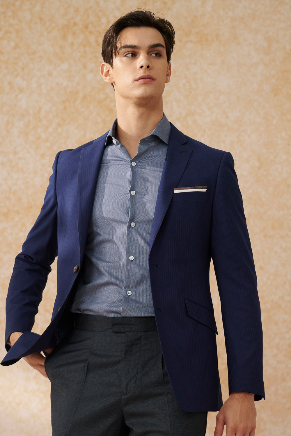 SST&C #Comfortable Cotton  Dark Blue Textured Slim Fit Shirt | 0312402001  (Outlet)_5