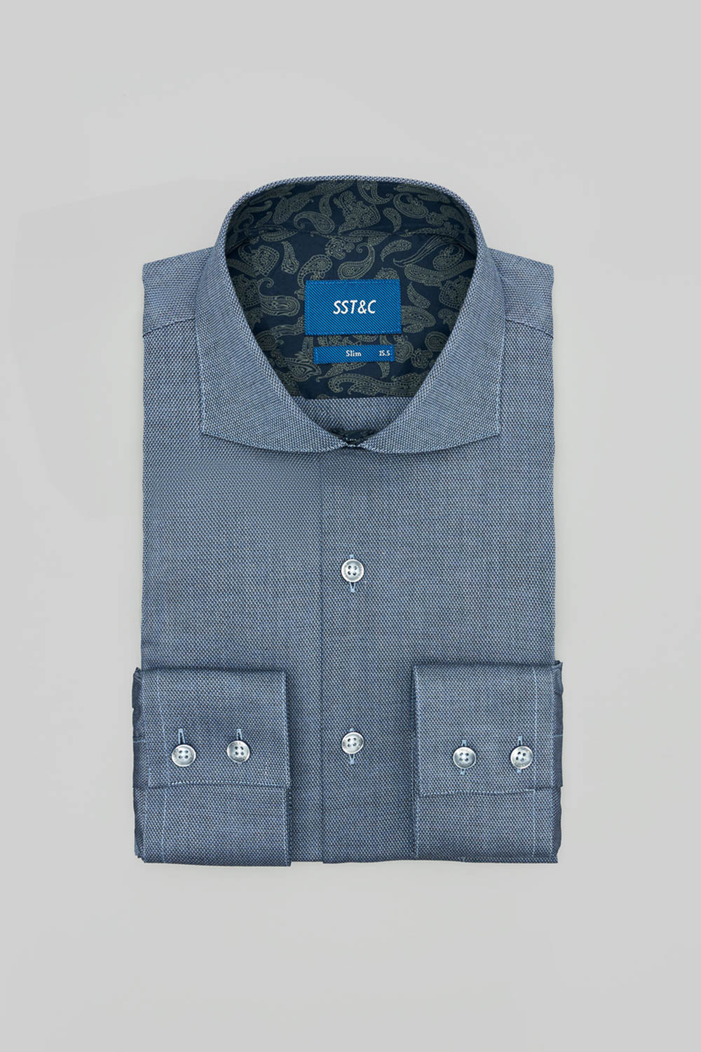 SST&C #Comfortable Cotton  Dark Blue Textured Slim Fit Shirt | 0312402001  (Outlet)_7