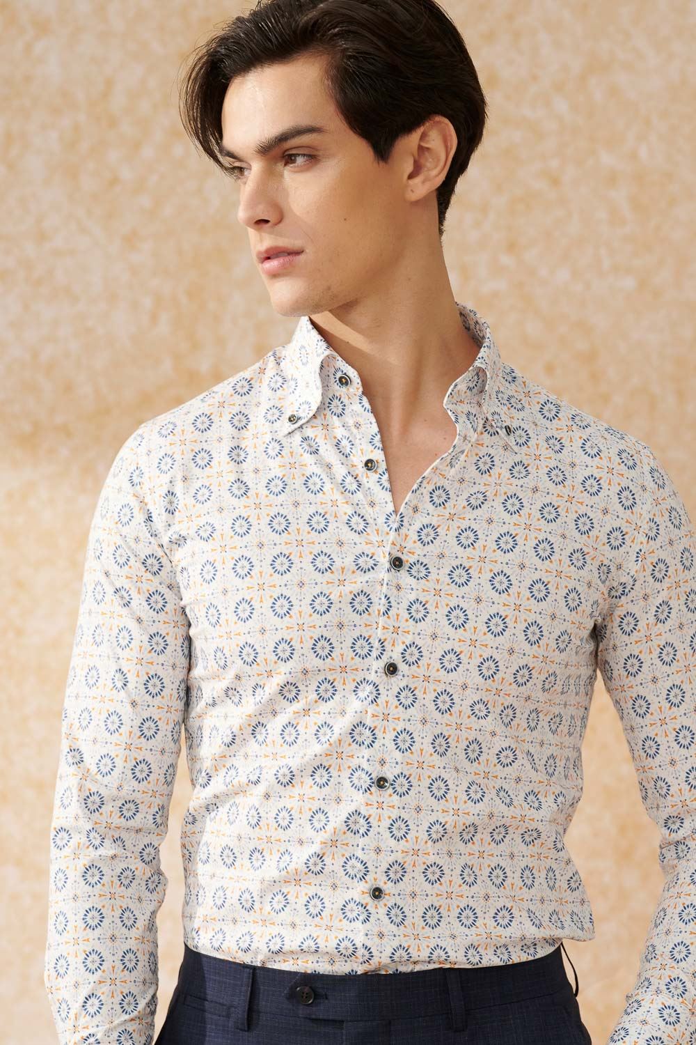 SST&C #Elastic Fit  Blue and Orange Geometric Arrangement Print Slim Fit Shirt | 0312402006  (Outlet)_2