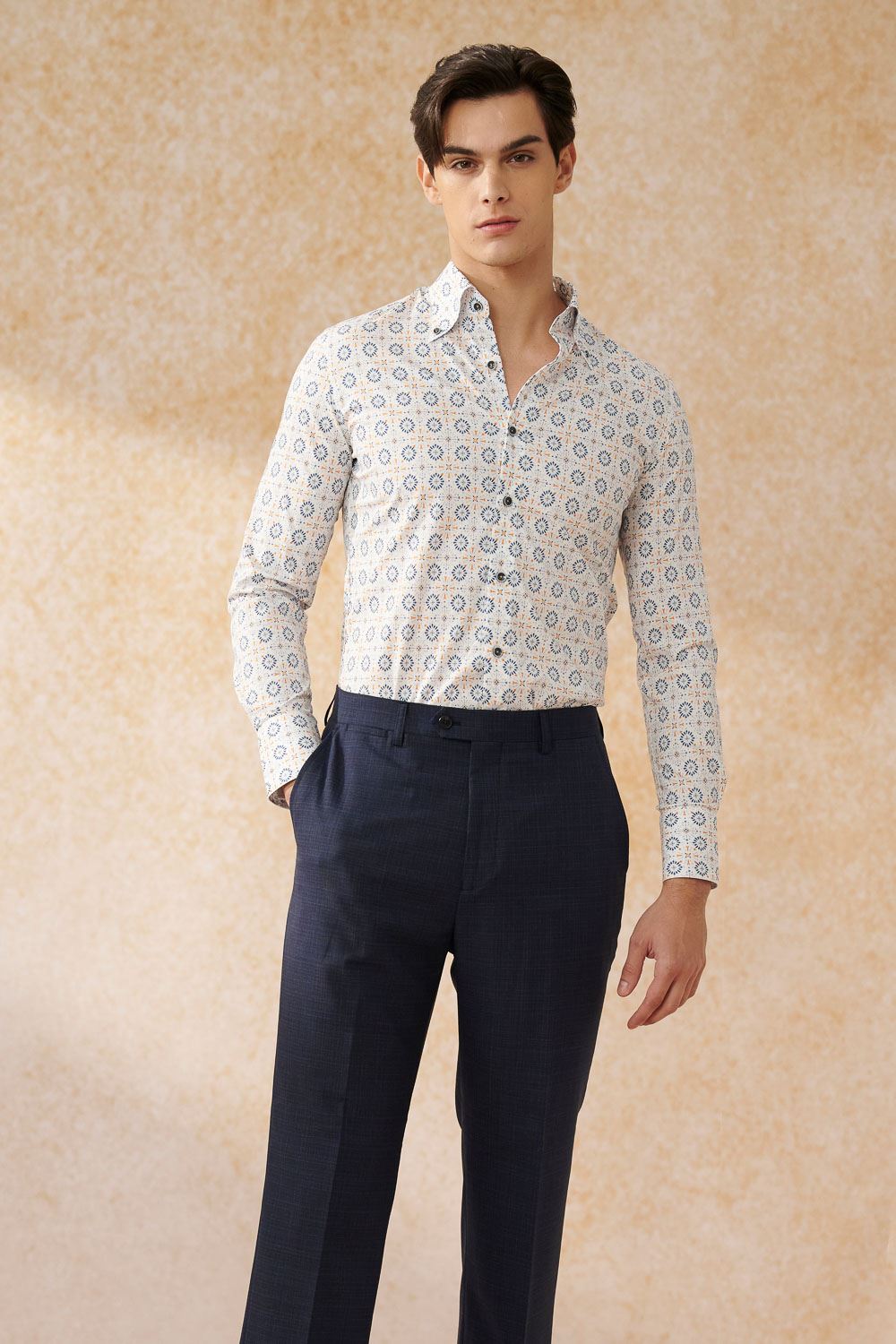 SST&C #Elastic Fit  Blue and Orange Geometric Arrangement Print Slim Fit Shirt | 0312402006  (Outlet)_3