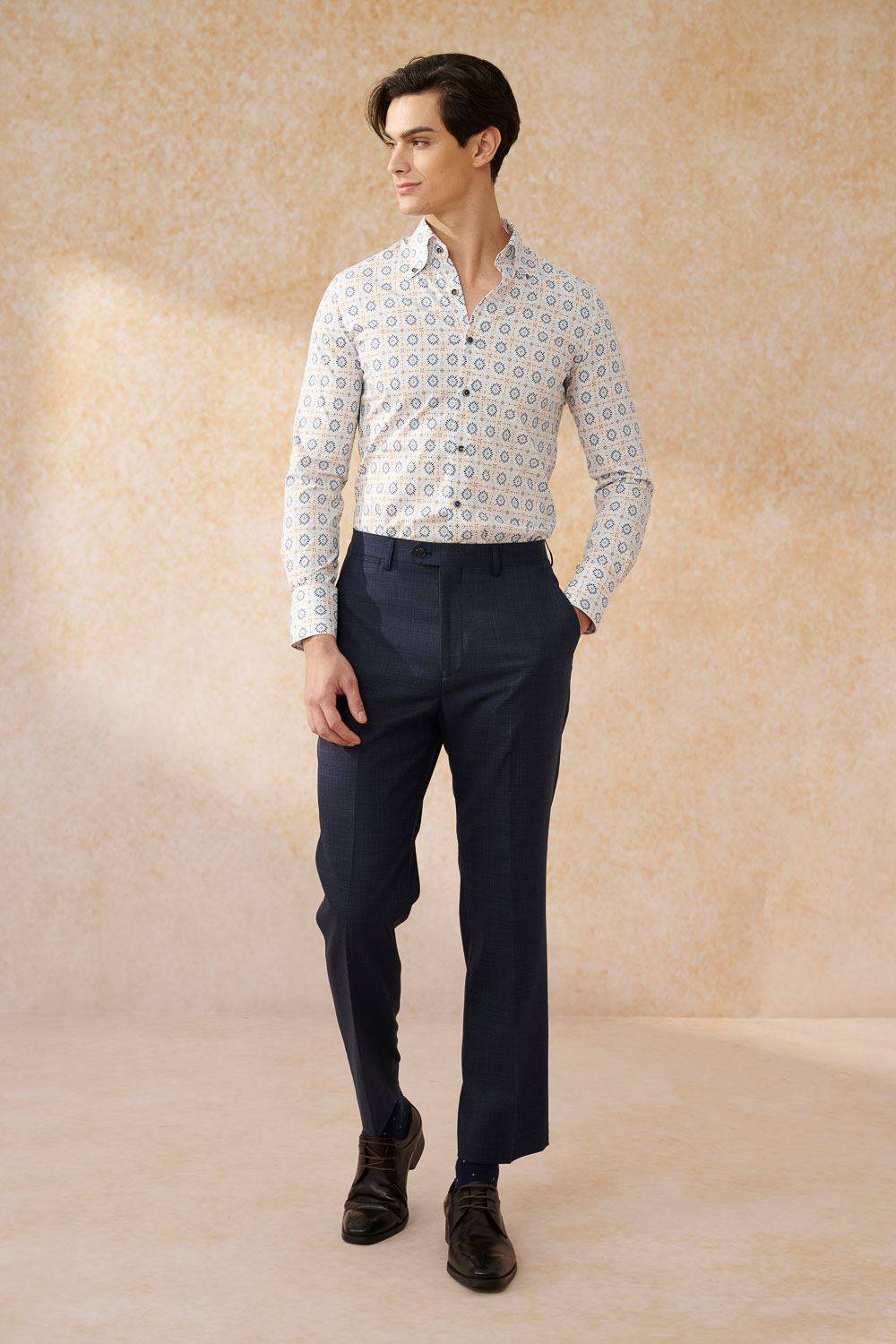 SST&C #Elastic Fit  Blue and Orange Geometric Arrangement Print Slim Fit Shirt | 0312402006  (Outlet)_4