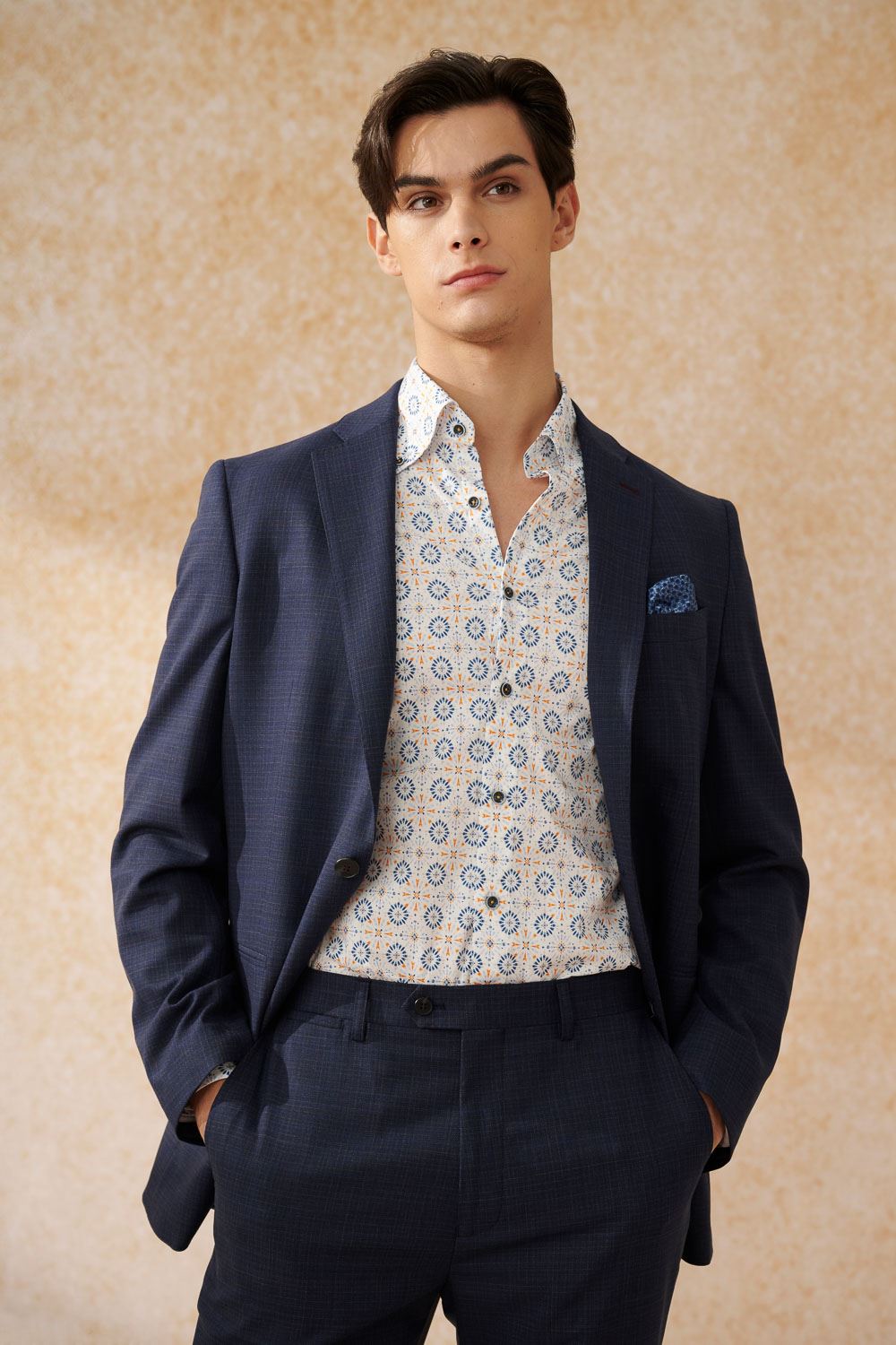 SST&C #Elastic Fit  Blue and Orange Geometric Arrangement Print Slim Fit Shirt | 0312402006  (Outlet)_6