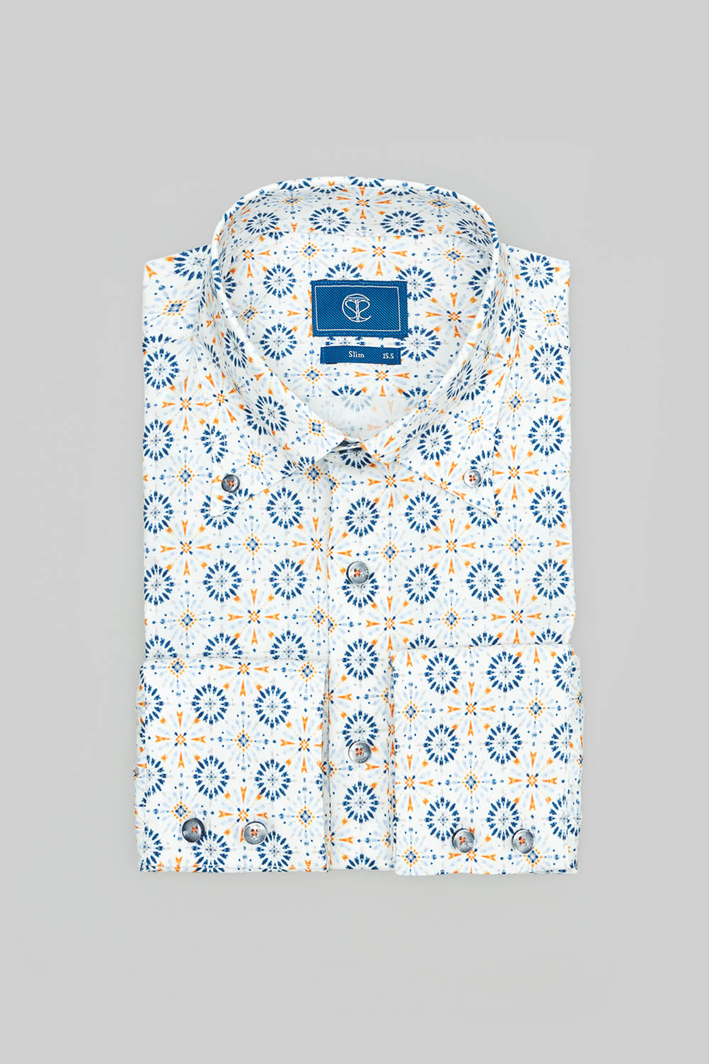 SST&C #Elastic Fit  Blue and Orange Geometric Arrangement Print Slim Fit Shirt | 0312402006  (Outlet)_7
