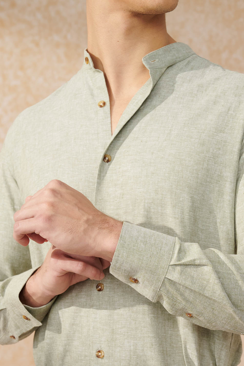 SST&C #Texture Cotton and Linen  Green Cotton and Linen Stand-Up Collar Standard Shirt | 0312402009  (Outlet)_6