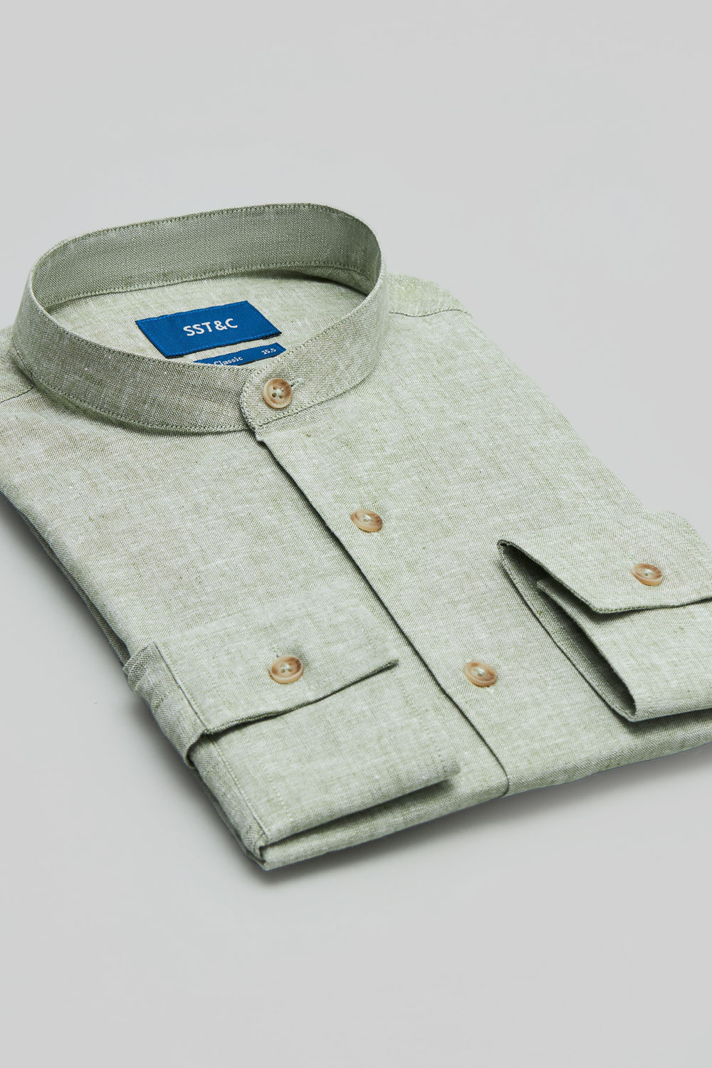 SST&C #Texture Cotton and Linen  Green Cotton and Linen Stand-Up Collar Standard Shirt | 0312402009  (Outlet)_8