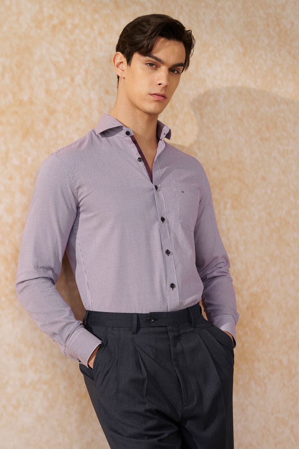 SST&C #Comfortable Cotton  Red Houndstooth Standard Shirt | 0312402010  (Outlet)_0