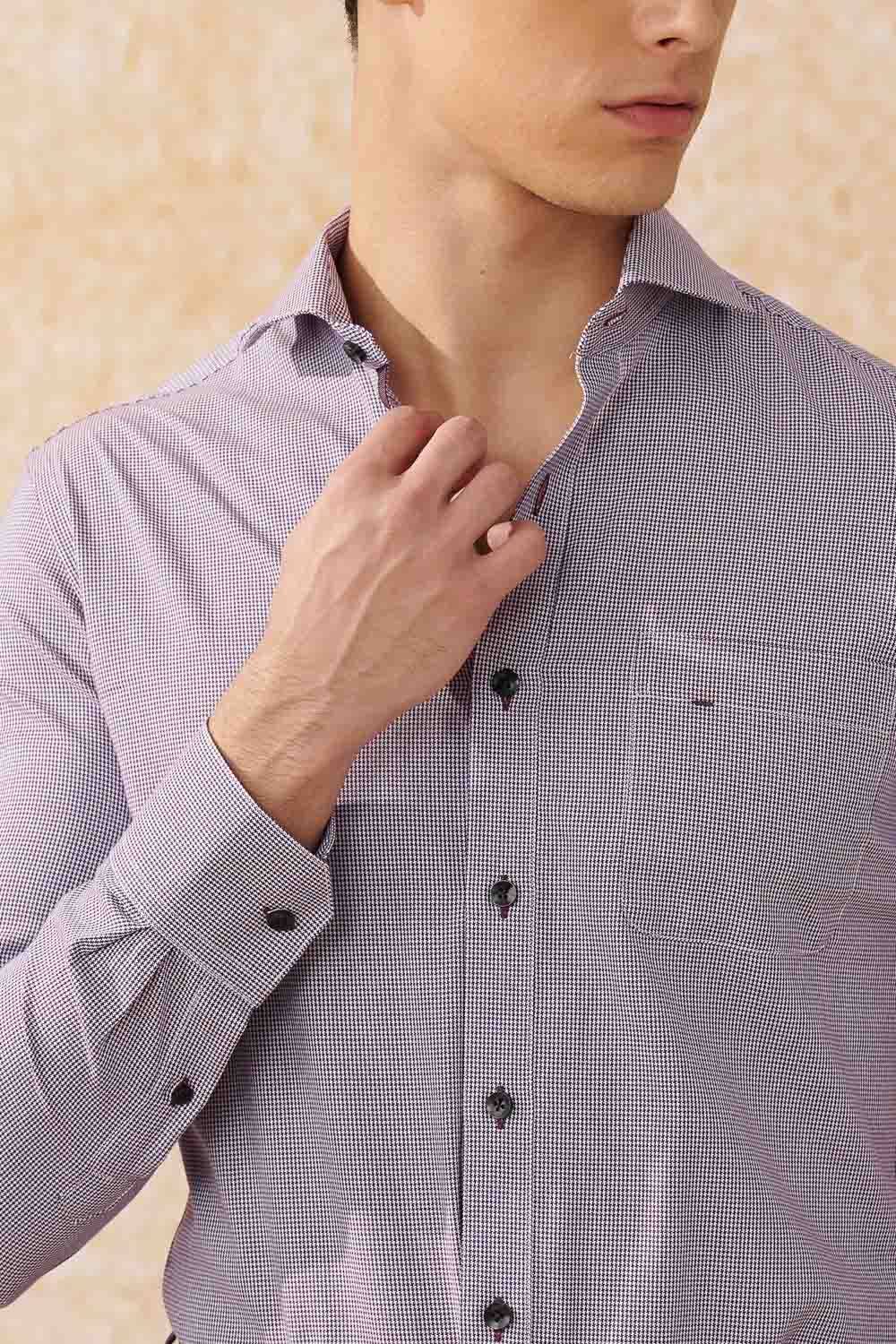 SST&C #Comfortable Cotton  Red Houndstooth Standard Shirt | 0312402010  (Outlet)_3
