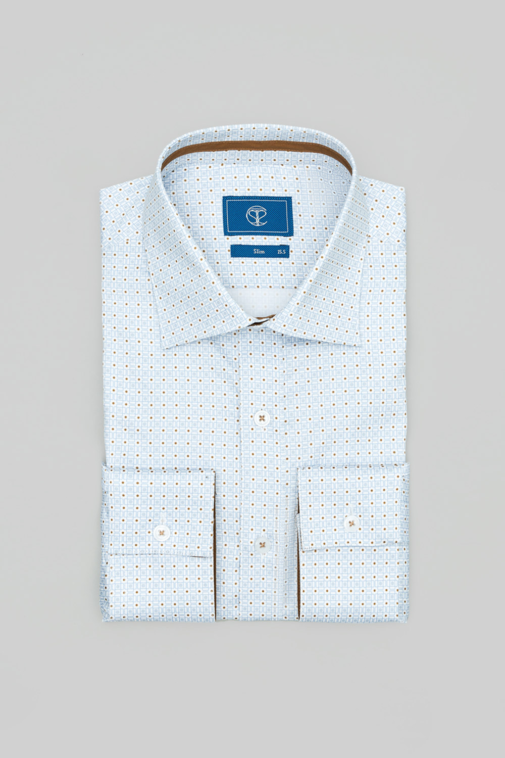 SST&C #Comfortable Cotton  Blue and Brown Geometric Arrangement Printed Slim Fit Shirt | 0312402013  (Outlet)_5