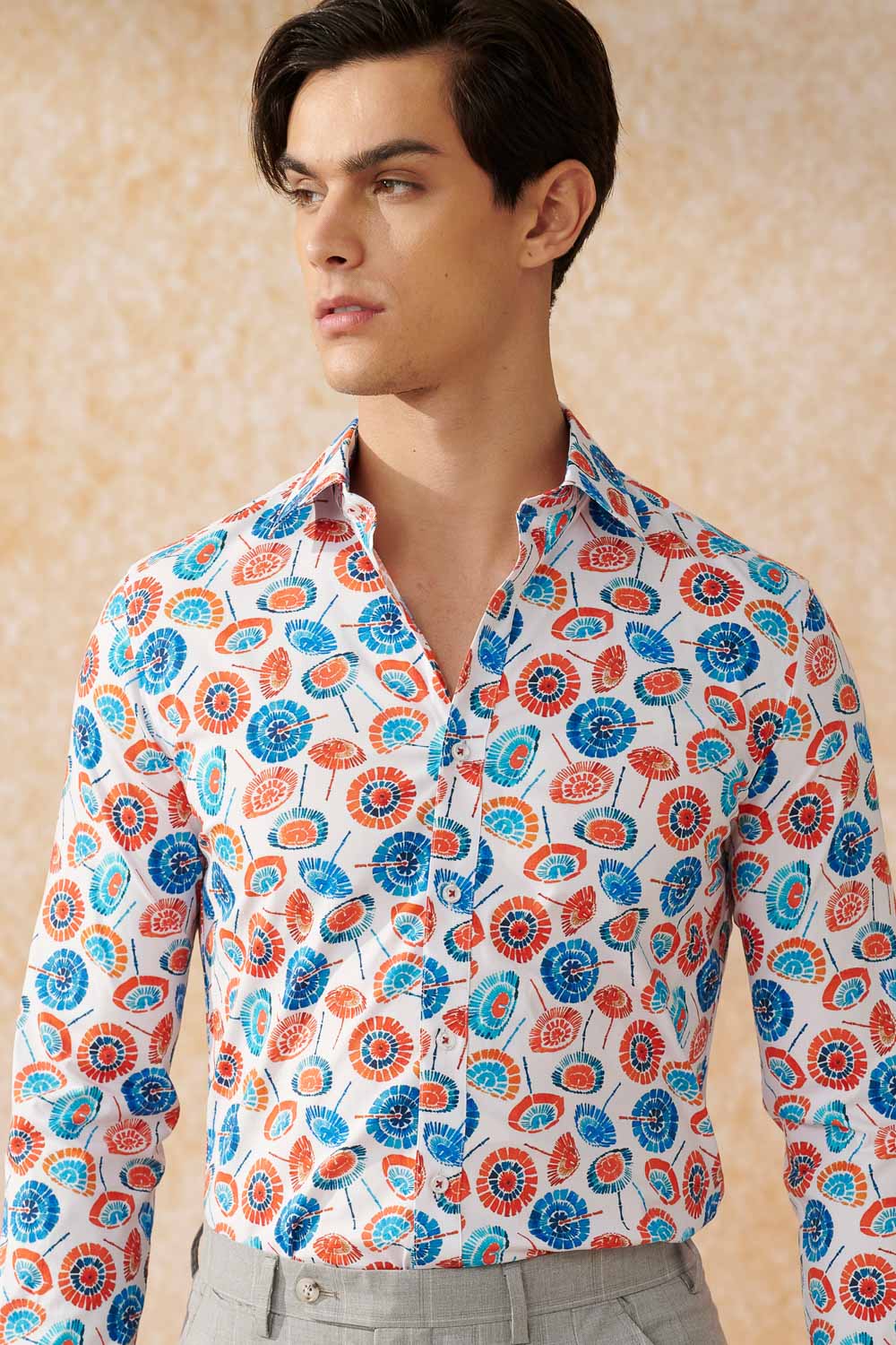 SST&C #Elastic Fit  Blue and Orange Paper Umbrella Print Slim Fit Shirt | 0312402016  (Outlet)_1