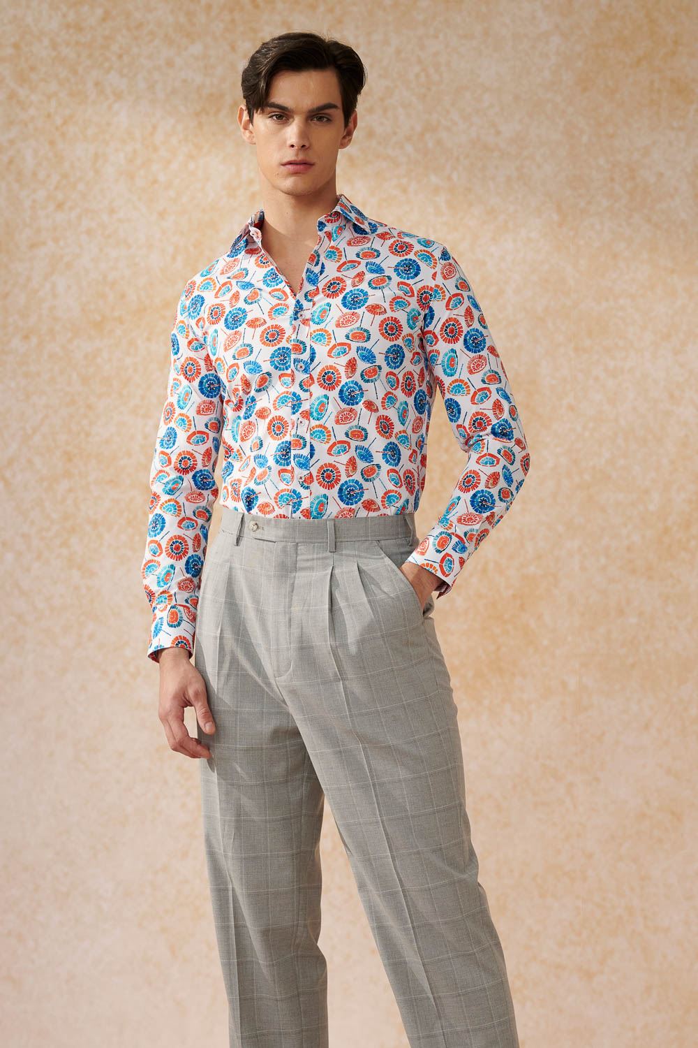 SST&C #Elastic Fit  Blue and Orange Paper Umbrella Print Slim Fit Shirt | 0312402016  (Outlet)_2