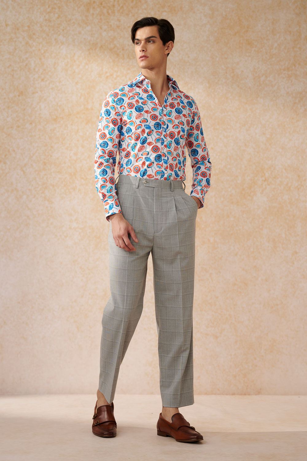 SST&C #Elastic Fit  Blue and Orange Paper Umbrella Print Slim Fit Shirt | 0312402016  (Outlet)_3