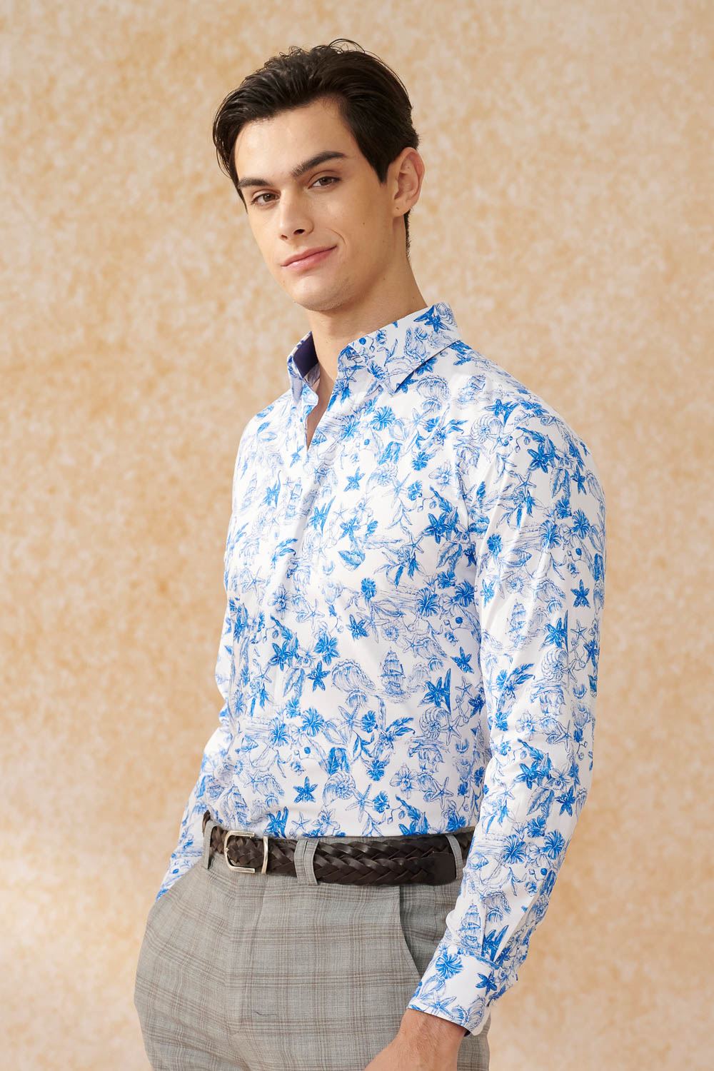 SST&C #Elastic Fit  Blue Marine Style Printed Standard Shirt | 0312402018  (Outlet)_0