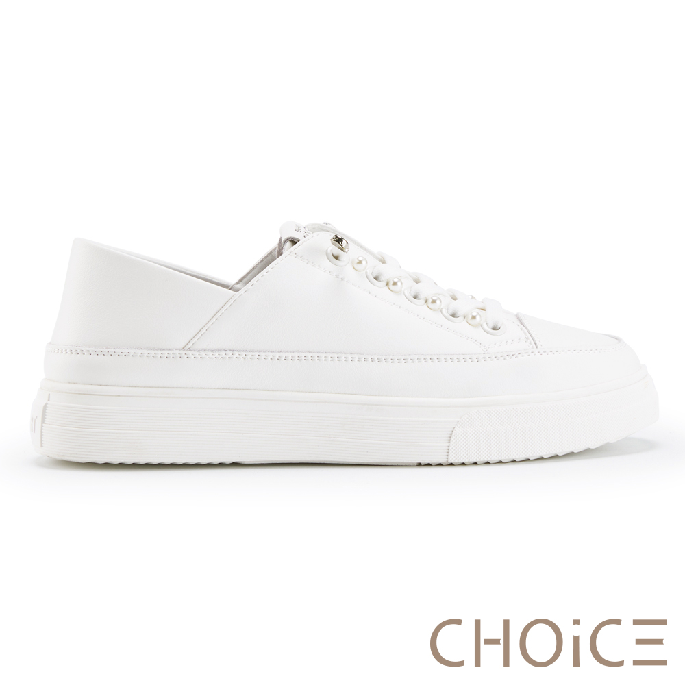CHOiCE 免綁帶珍珠兩穿厚底休閒鞋 米白 #38357