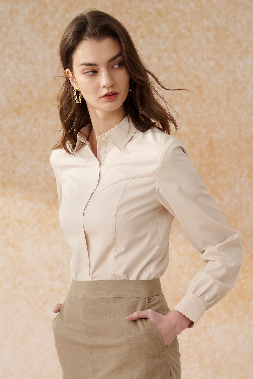 SST&C Apricot Waistcoat-Cut Slim Fit Shirt | 7562403002  (Outlet)_0