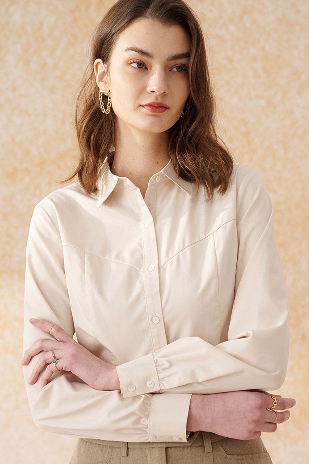 SST&C Apricot Waistcoat-Cut Slim Fit Shirt | 7562403002  (Outlet)_1
