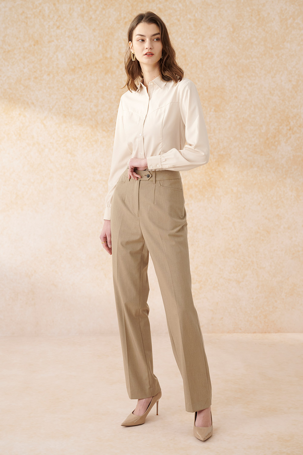 SST&C Apricot Waistcoat-Cut Slim Fit Shirt | 7562403002  (Outlet)_2