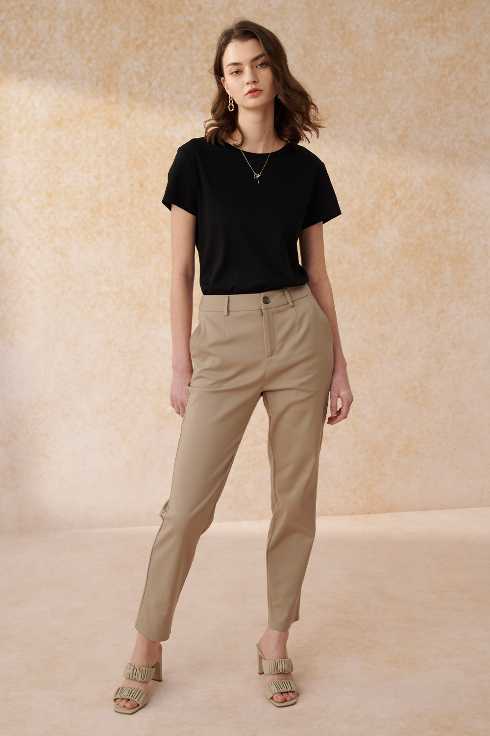 SST&C Gray Camel Slim Elastic Trousers | 8262403003  (Outlet)_1