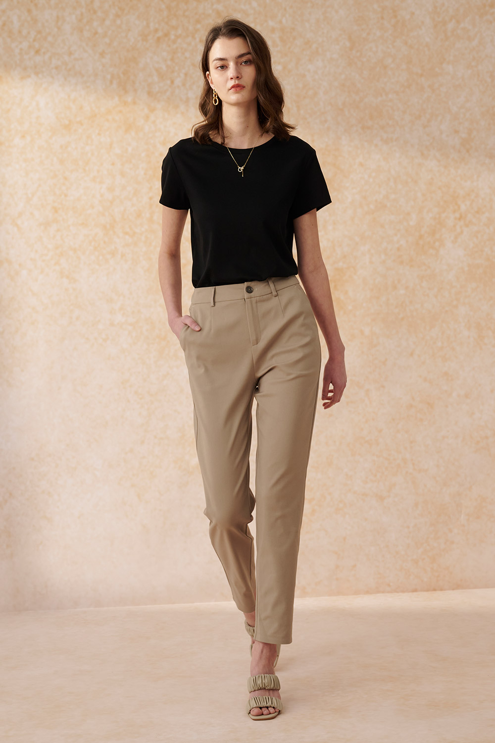 SST&C Gray Camel Slim Elastic Trousers | 8262403003  (Outlet)_2