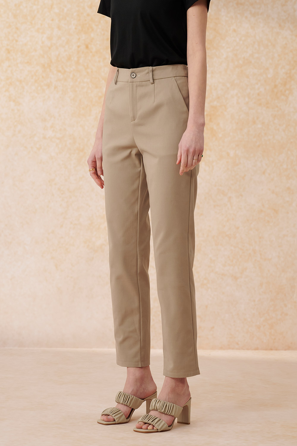 SST&C Gray Camel Slim Elastic Trousers | 8262403003  (Outlet)_4