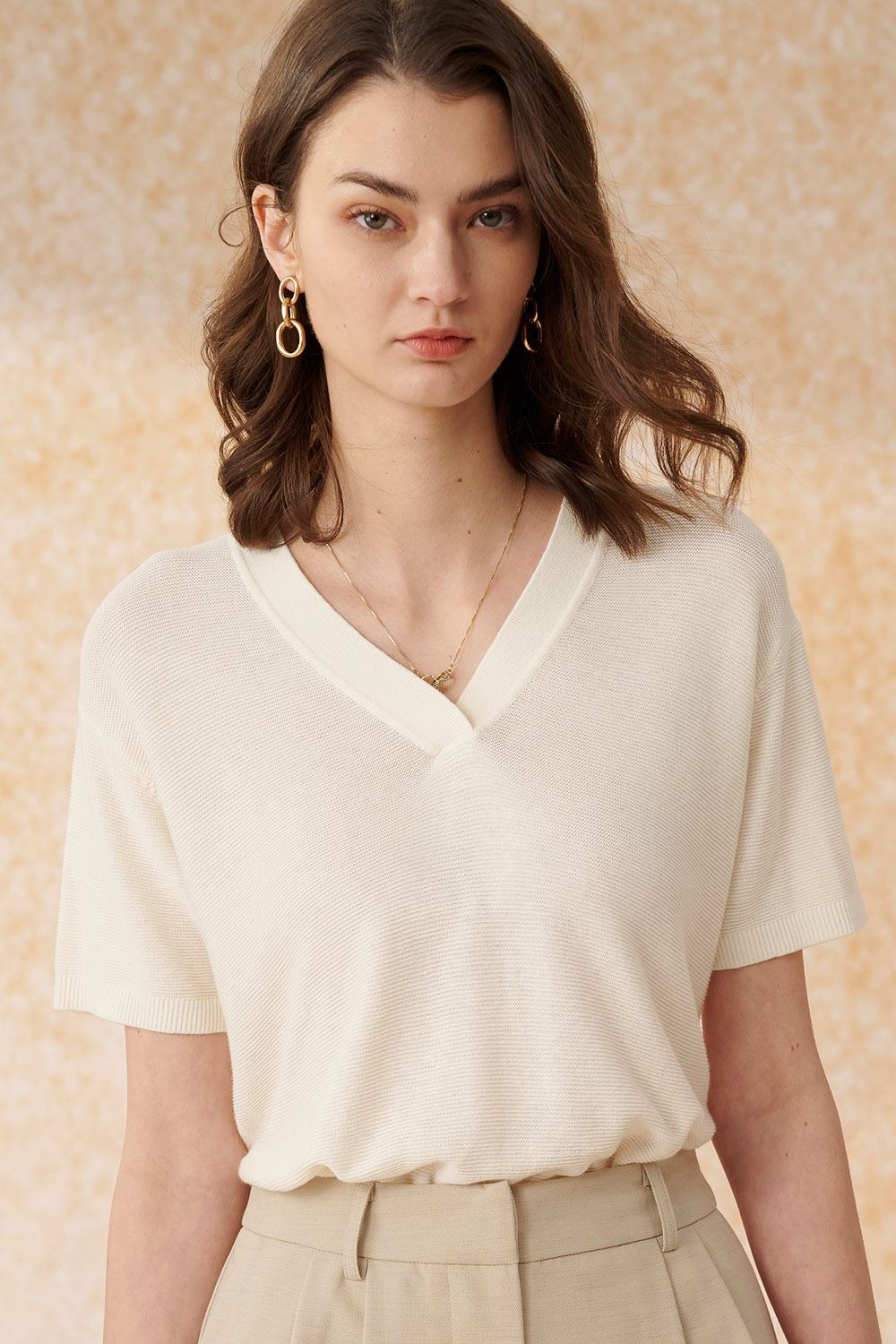 SST&C White V-Neck Short-Sleeved Sweater | 8662403001  (Outlet)_1