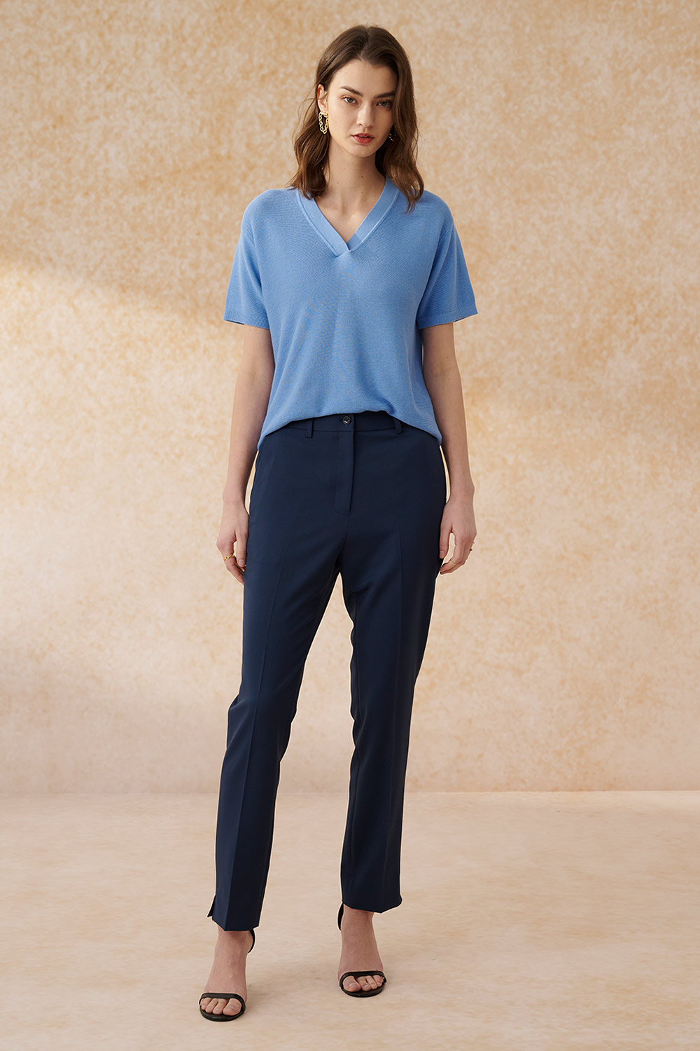 SST&C Sky Blue V-Neck Short-Sleeved Sweater | 8662403002  (Outlet)_2
