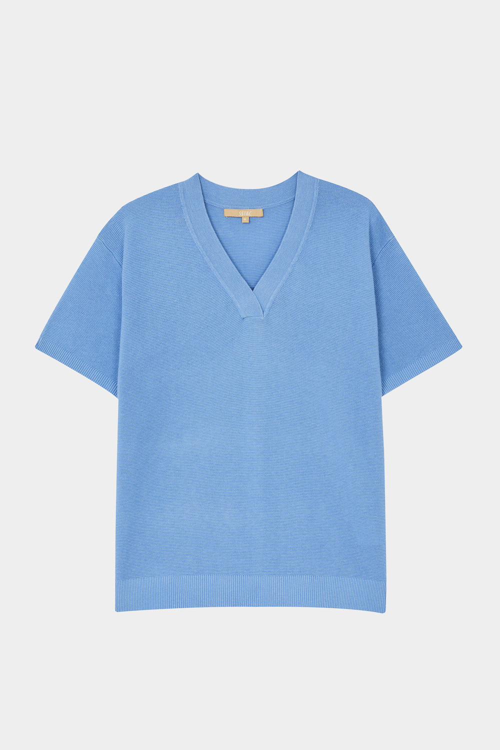 SST&C Sky Blue V-Neck Short-Sleeved Sweater | 8662403002  (Outlet)_5