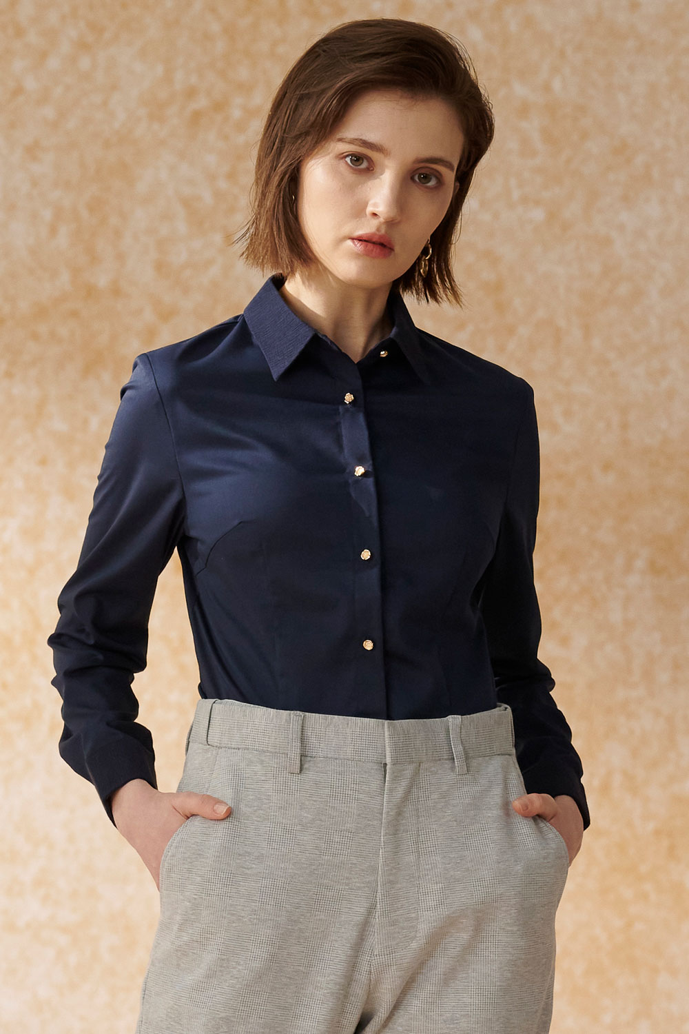 SST&C Dark Blue Jacquard Slim Shirt | 7562403004  (Outlet)_0