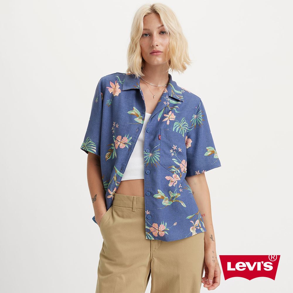 Levis 女款 夏威夷短袖襯衫 / 混亞麻舒適面料 熱賣單品