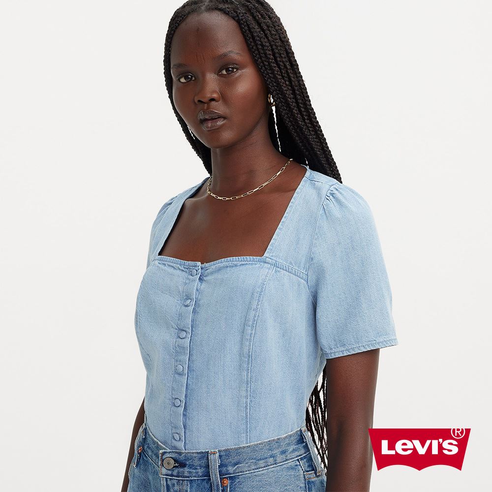 Levis 女款 方低領短袖牛仔襯衫 / 輕磅丹寧 熱賣單品