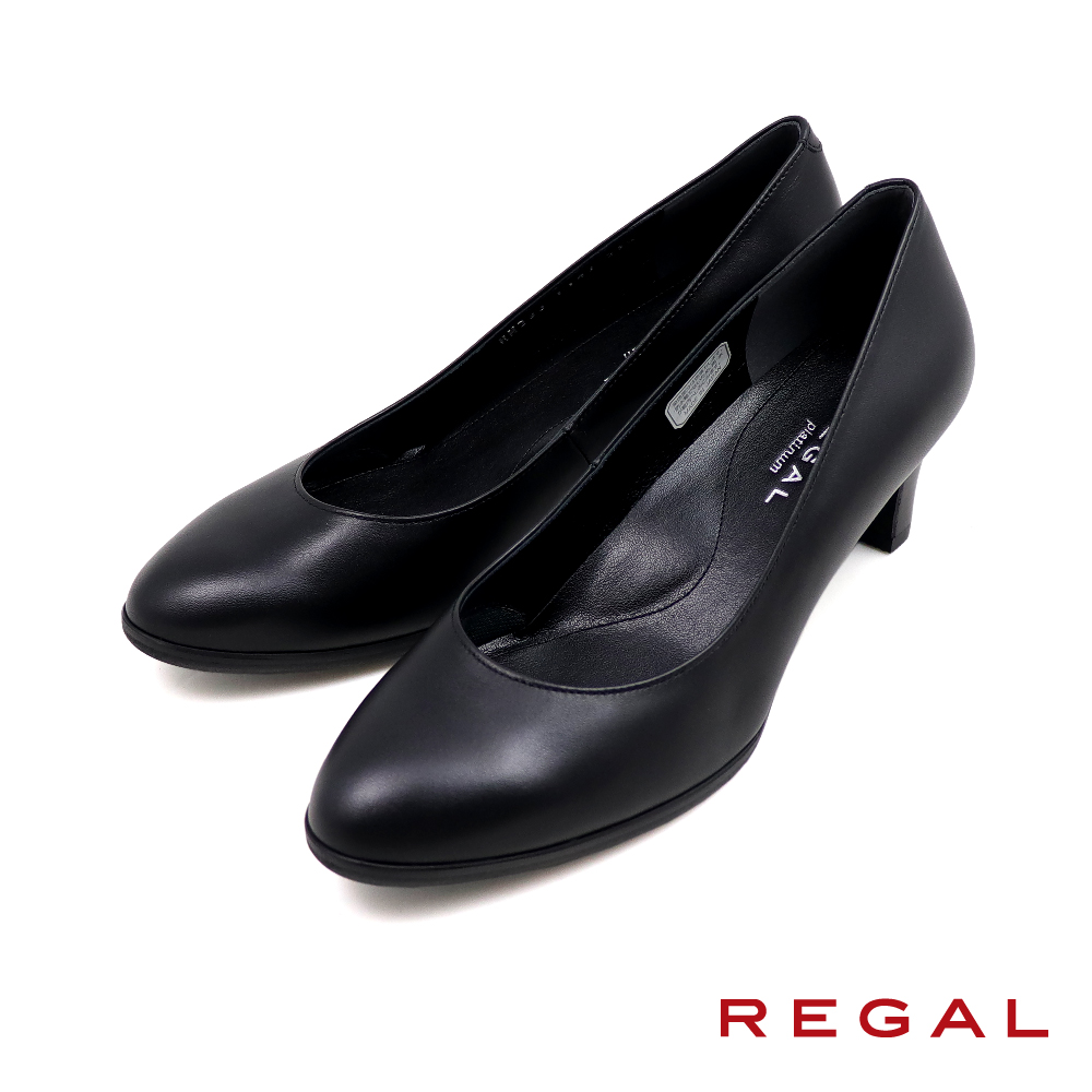【REGAL】日本原廠素面典雅圓頭高跟鞋 黑色(F14J-BL)