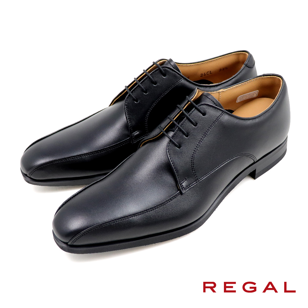 【REGAL】日本原廠輕量舒適壓邊綁帶德比鞋 黑色(26CL-BL)
