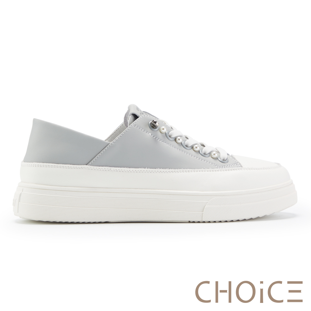 CHOiCE 免綁帶珍珠兩穿厚底休閒鞋 灰色 #38357