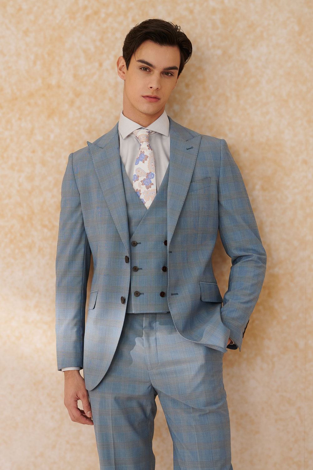 SST&C #Machine Washable Series  Sky Blue Welsh Check Pattern Slim Fit Suit Jacket | 0112403005  (Outlet)_0