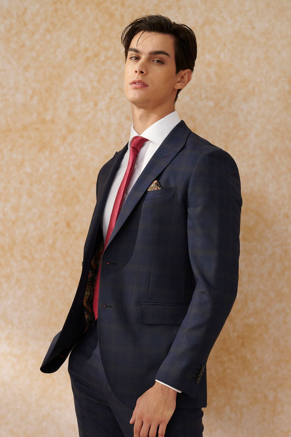 SST&C #可機洗 藏青格紋修身西裝外套｜0112403007 (outlet)_0