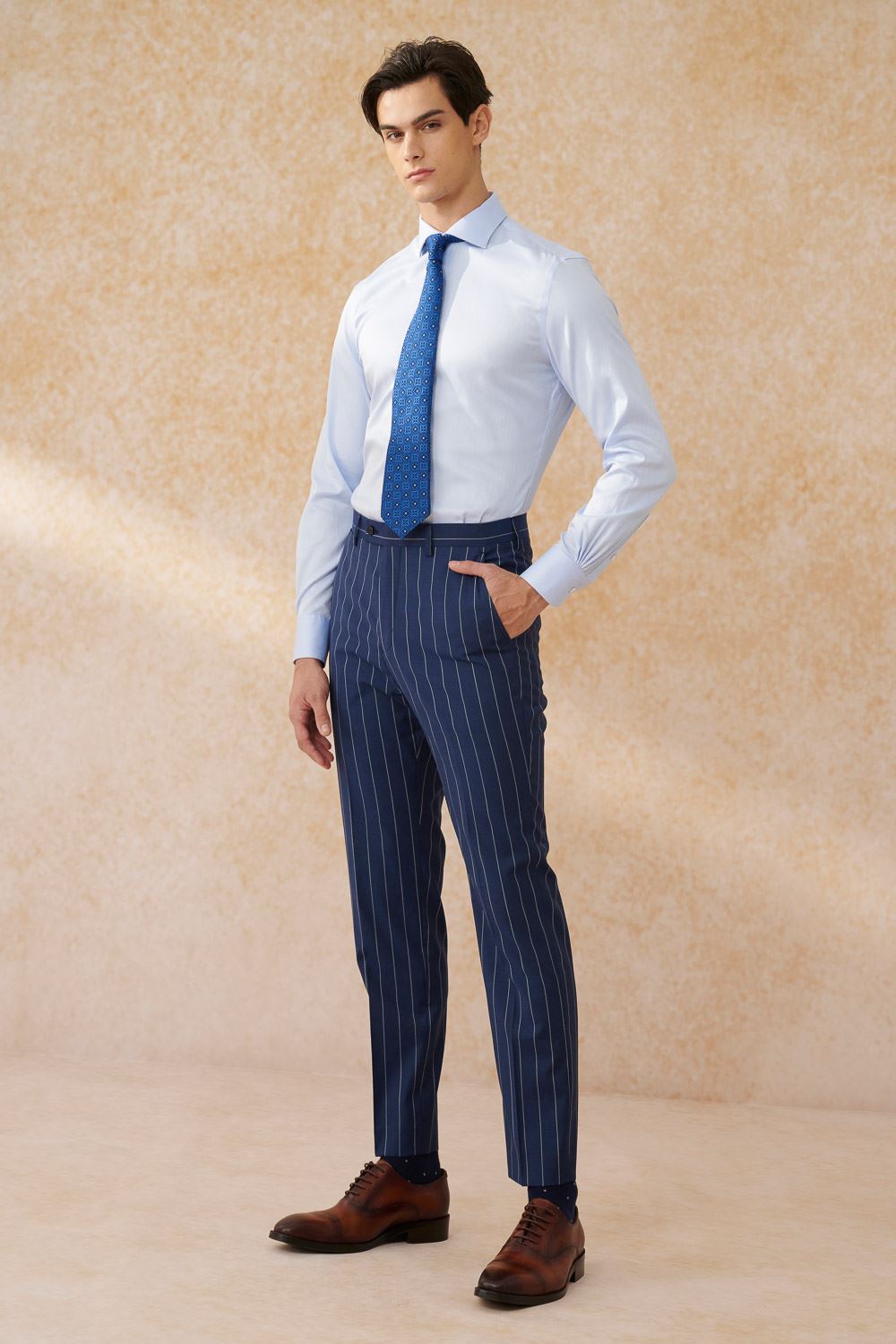 SST&C #Milan Series  Navy Blue Straight Stripe Slim Fit Suit Trousers | 0212403001  (Outlet)_0