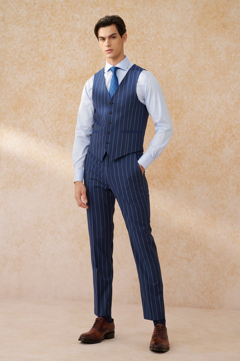 SST&C #Milan Series  Navy Blue Straight Stripe Slim Fit Suit Trousers | 0212403001  (Outlet)_2