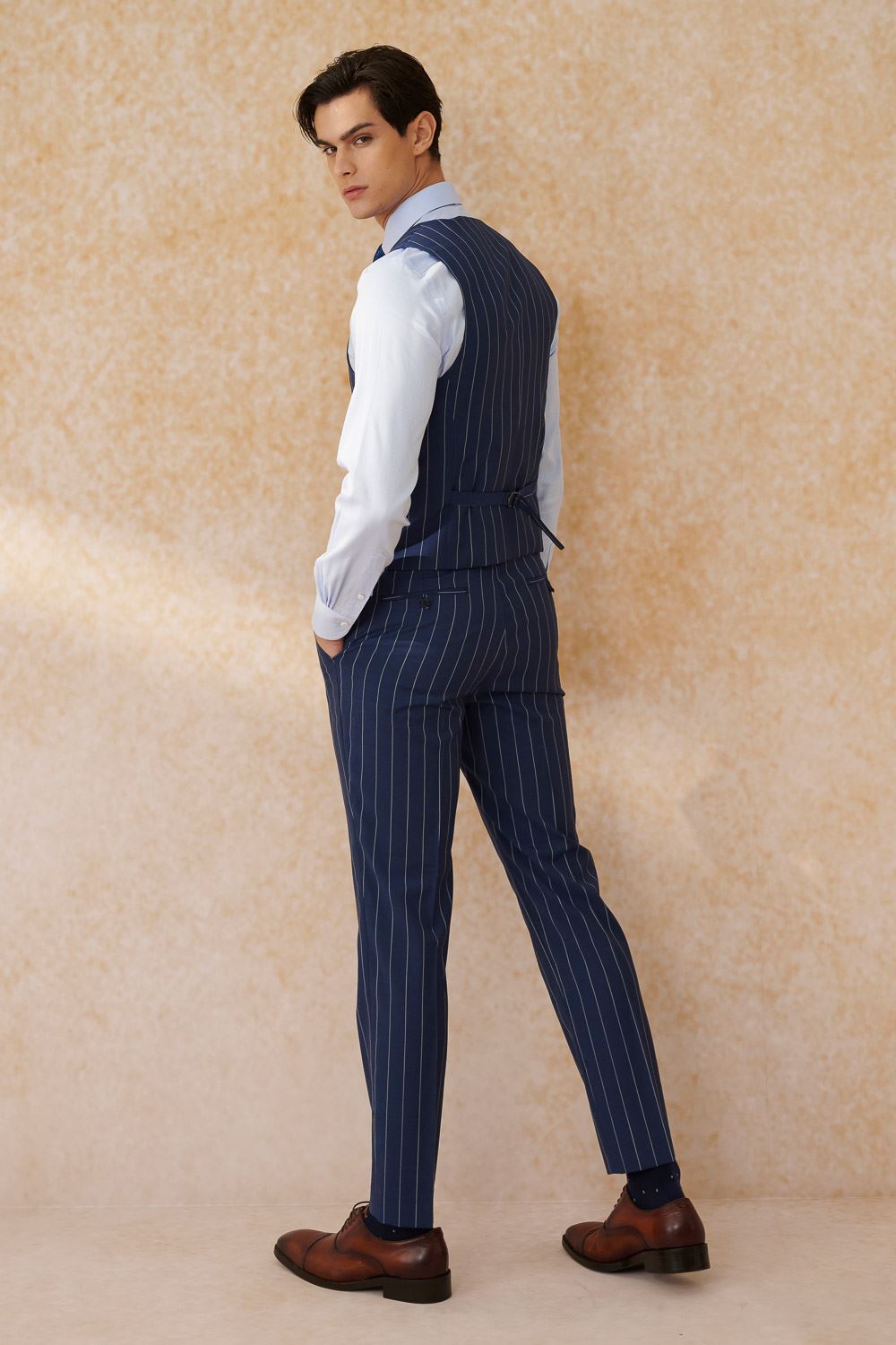 SST&C #Milan Series  Navy Blue Straight Stripe Slim Fit Suit Trousers | 0212403001  (Outlet)_3