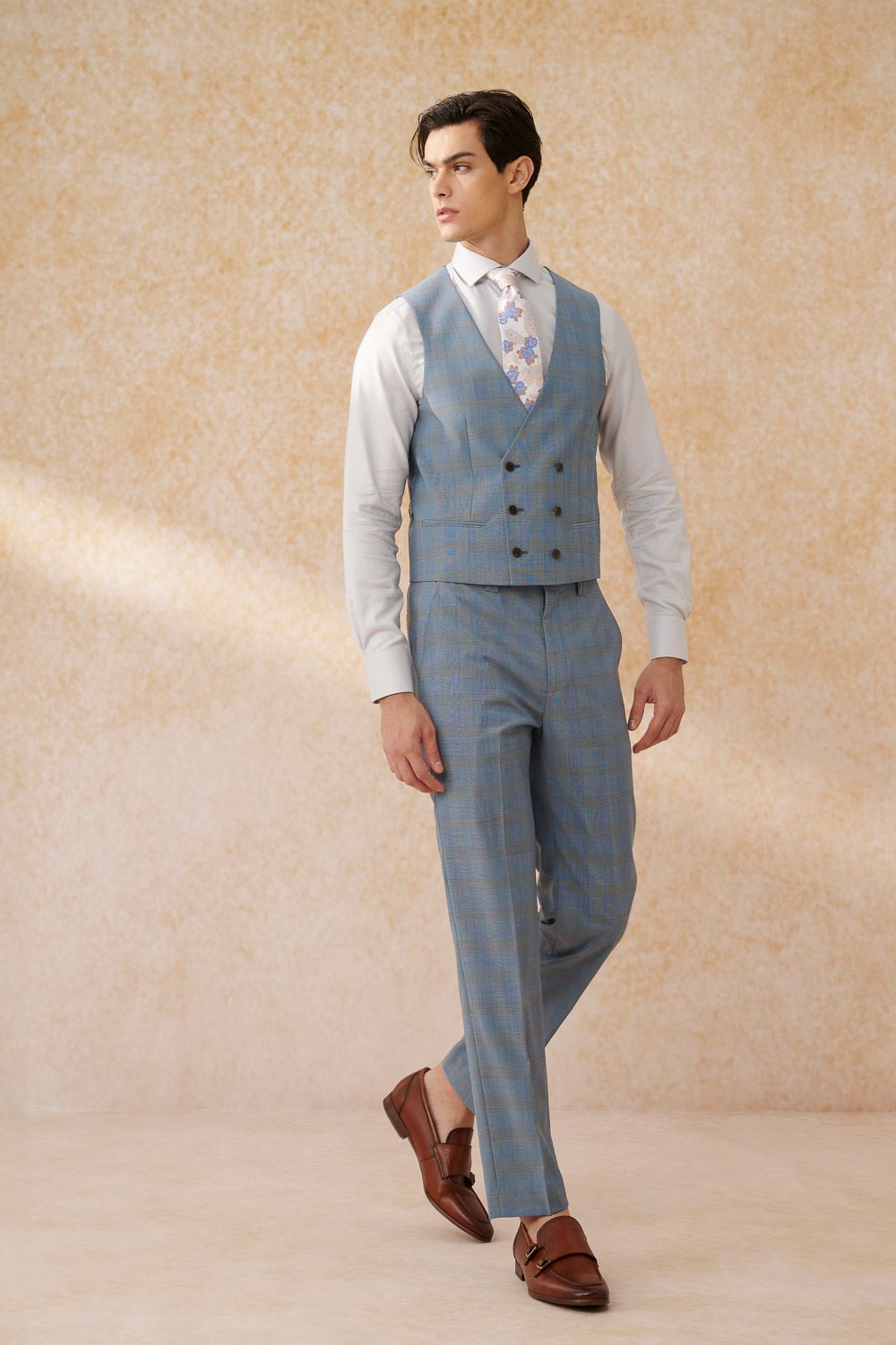 SST&C #Machine Washable Series  Sky Blue Welsh Check Pattern Slim Fit Suit Trousers | 0212403005  (Outlet)_0