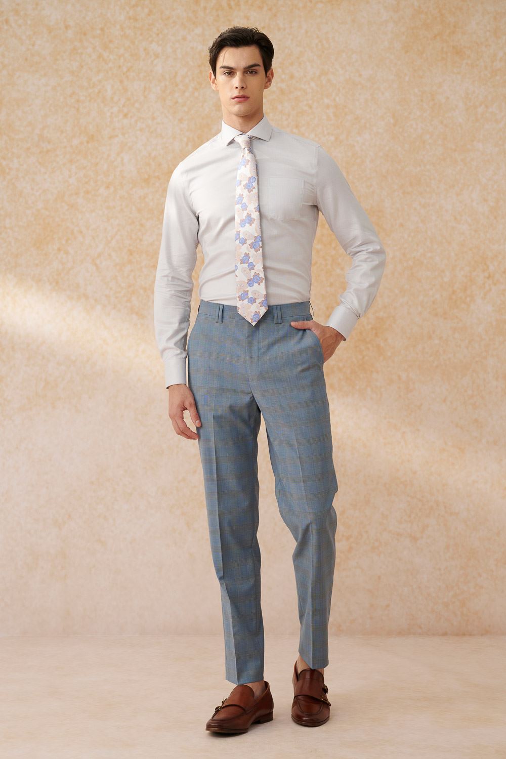 SST&C #Machine Washable Series  Sky Blue Welsh Check Pattern Slim Fit Suit Trousers | 0212403005  (Outlet)_1