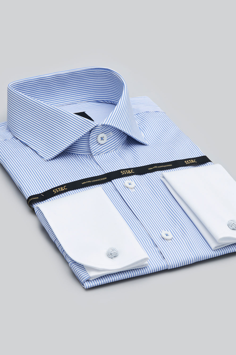 SST&C #Milan Series  Blue Striped Pattern White Sleeve Slim Fit Shirt | 0312403007  (Outlet)_6