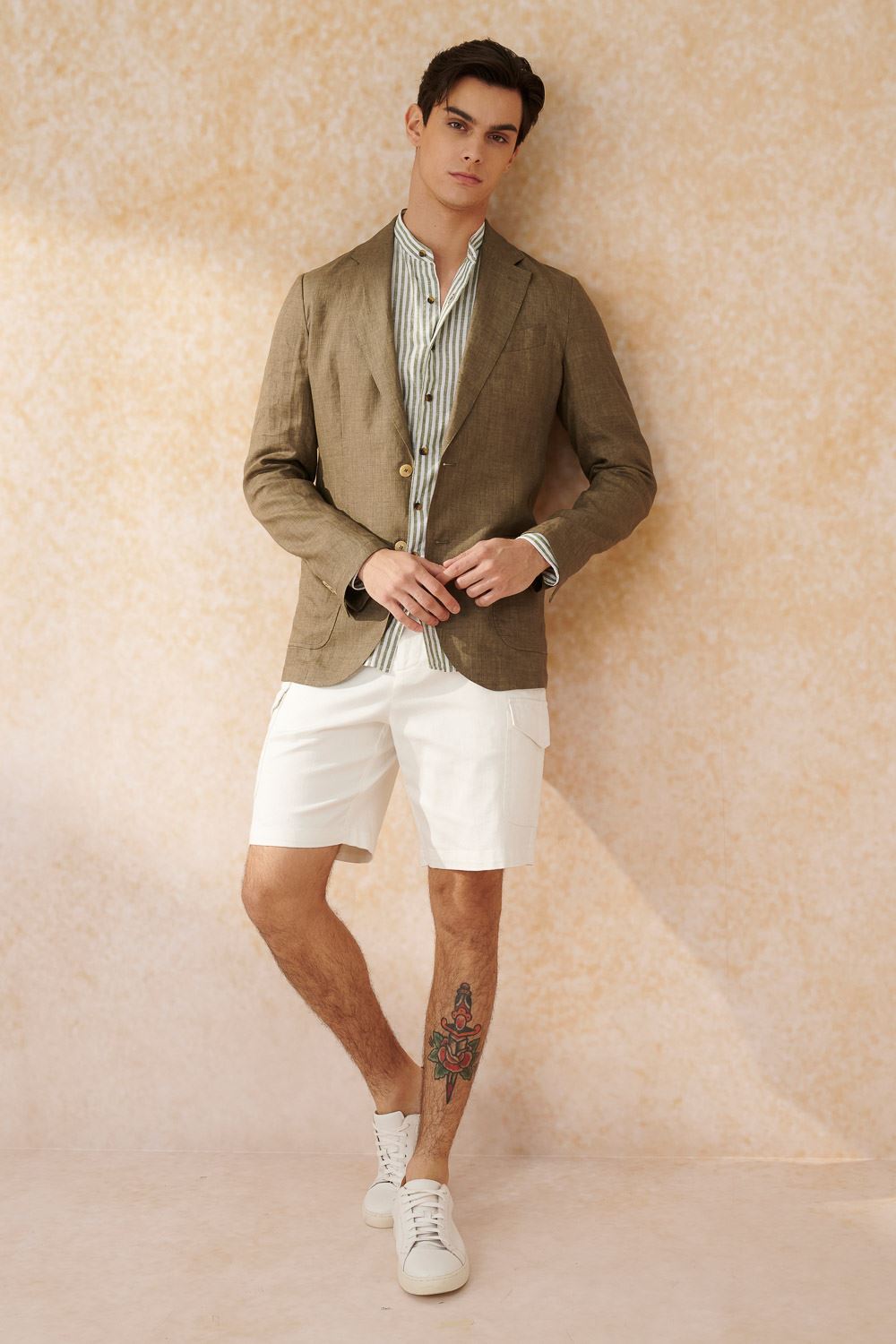 SST&C #Texture Cotton and Linen  Green Striped Pattern Standard Cotton and Linen Shirt | 0312403019  (Outlet)_4