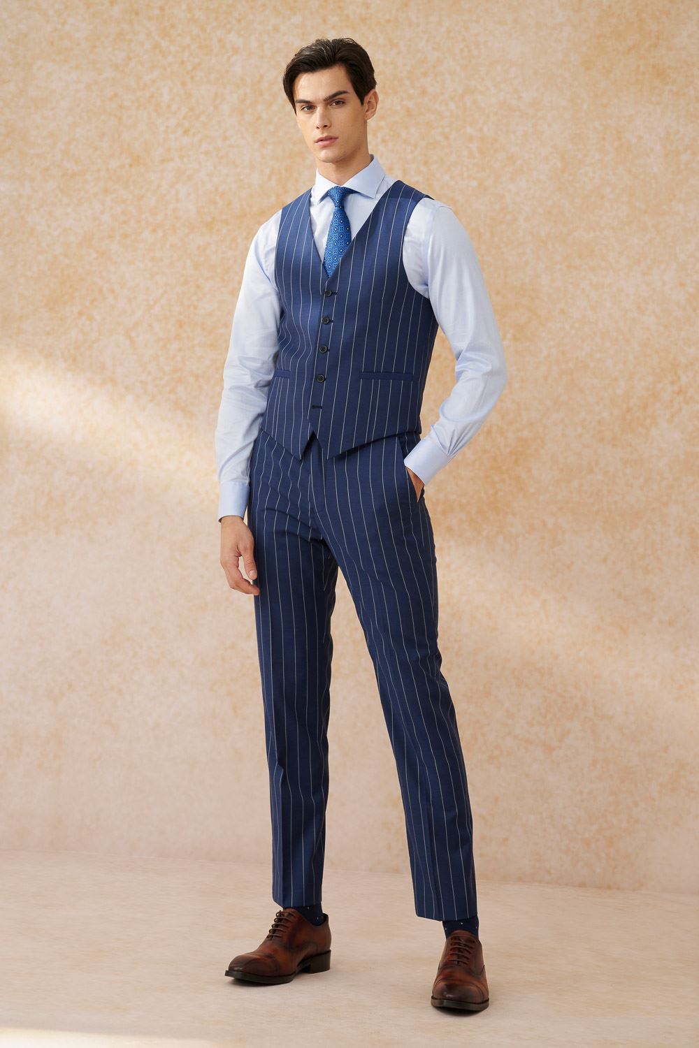 SST&C #Milan Series  Navy Blue Straight Stripe Slim Suit Vest | 0512403001  (Outlet)_3