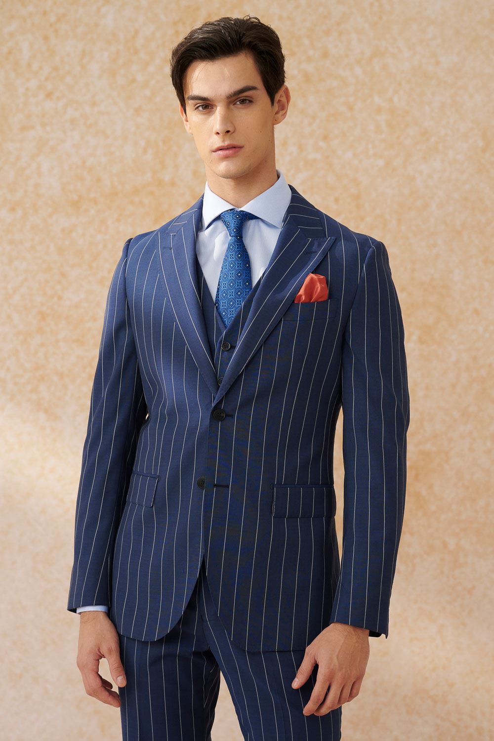 SST&C #Milan Series  Navy Blue Straight Stripe Slim Suit Vest | 0512403001  (Outlet)_5