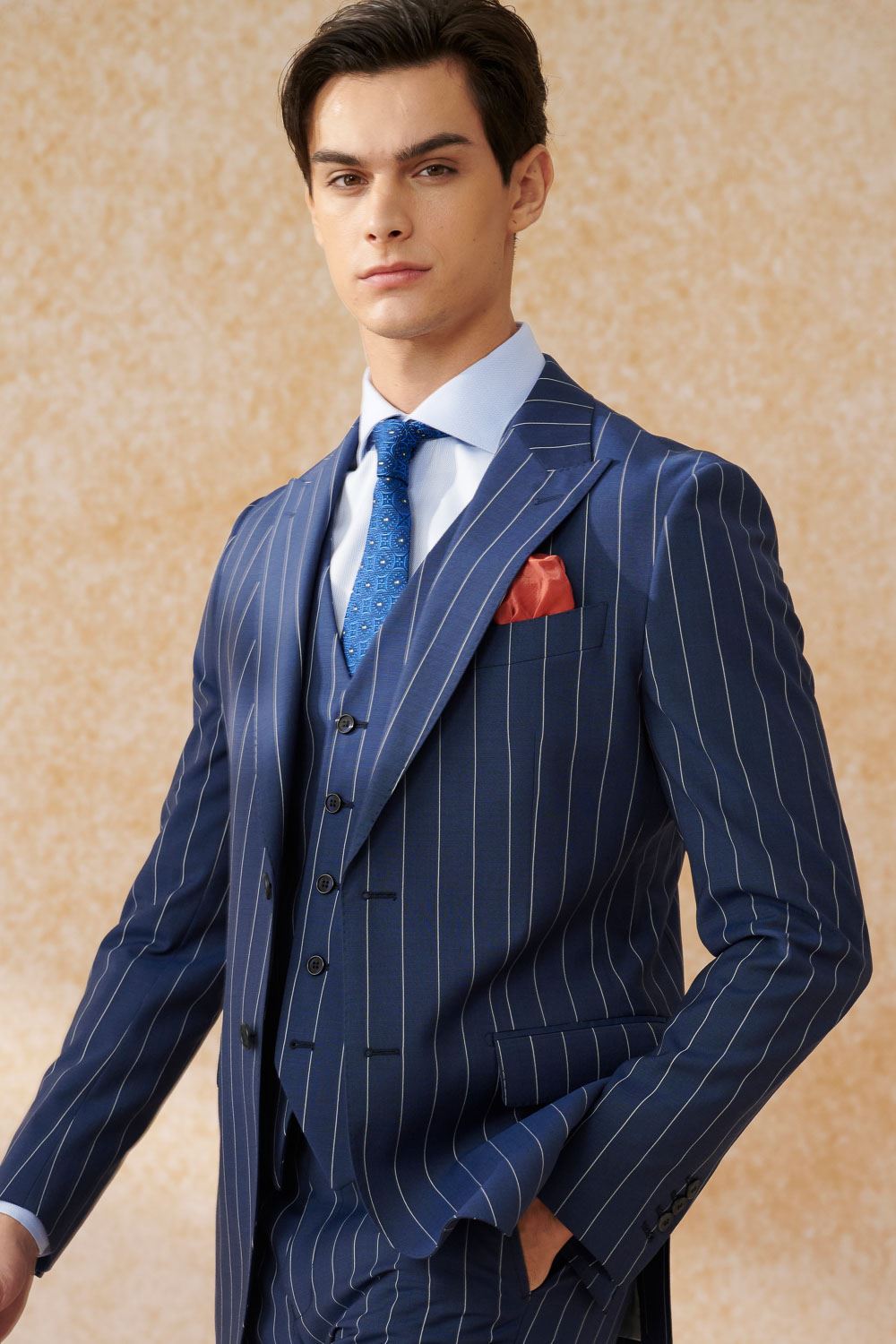 SST&C #Milan Series  Navy Blue Straight Stripe Slim Suit Vest | 0512403001  (Outlet)_6