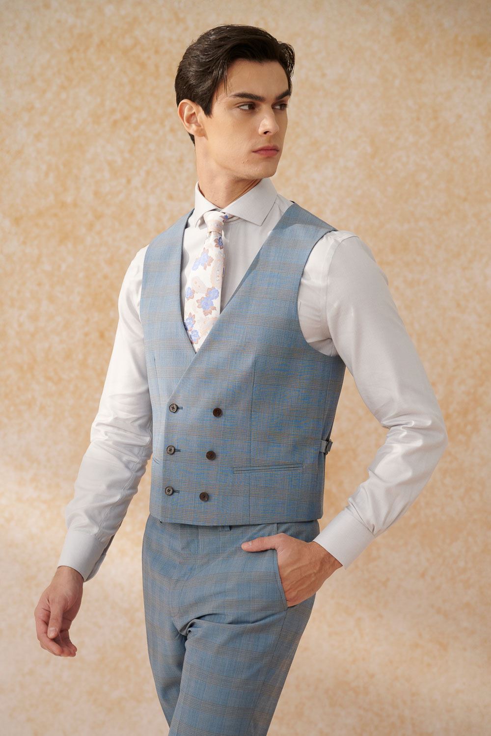 SST&C #Machine Washable Series  Sky Blue Welsh Check Pattern Slim Fit Suit Vest | 0512403005  (Outlet)_0