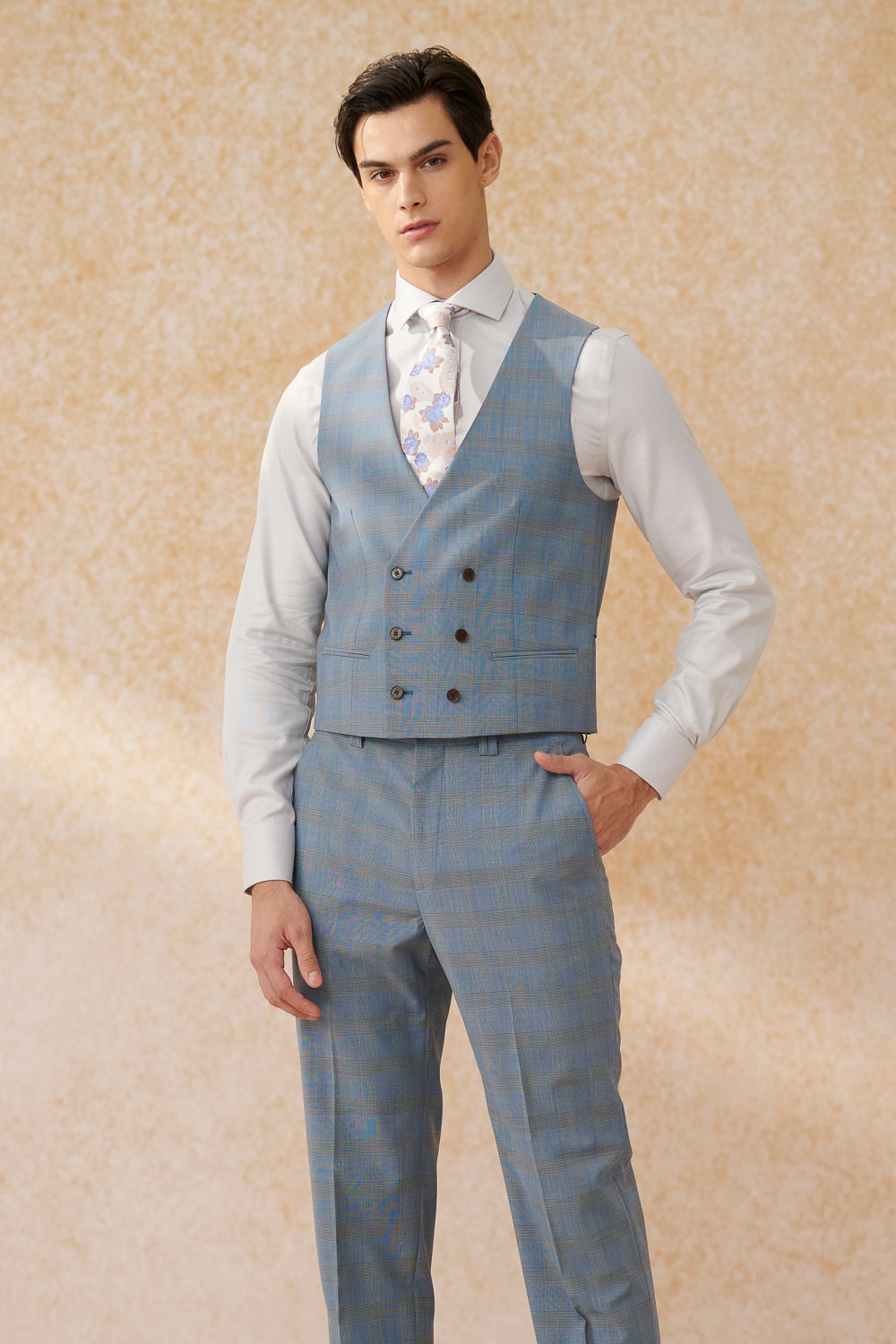 SST&C #Machine Washable Series  Sky Blue Welsh Check Pattern Slim Fit Suit Vest | 0512403005  (Outlet)_2