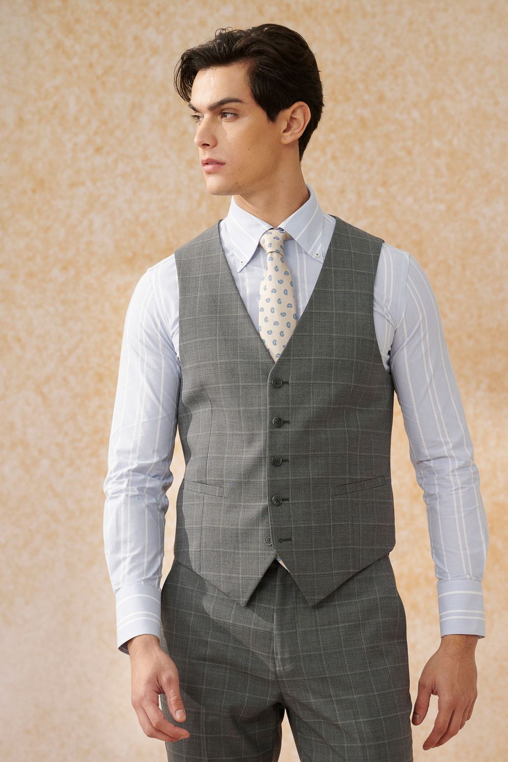 SST&C #Machine Washable Series  Gray Check Pattern Tailored Suit Vest | 0512403008  (Outlet)_0